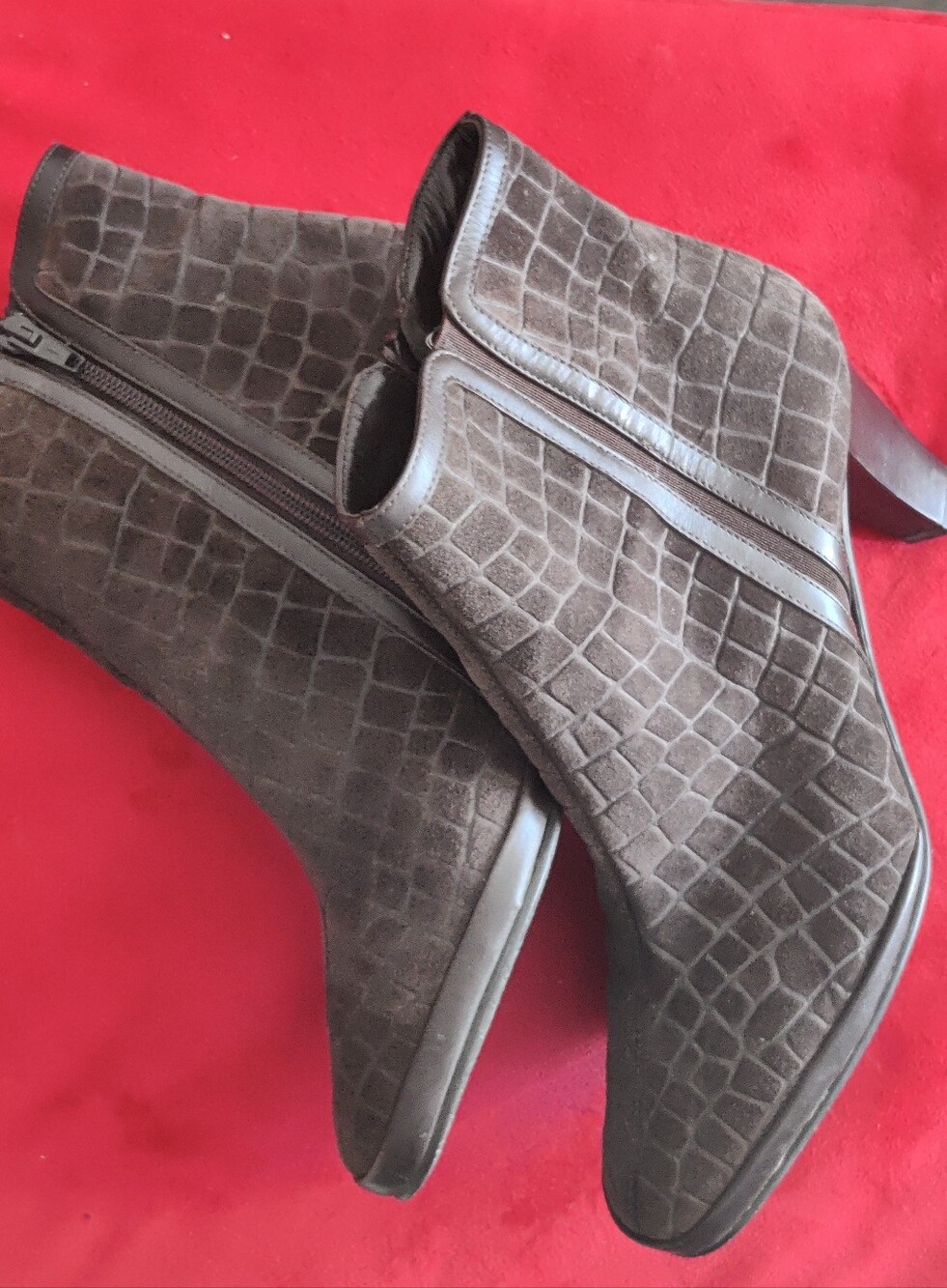 Amalfi by Rangoni Women's 9.5 Suede Ankle Boots with Croc-Embossed Texture...